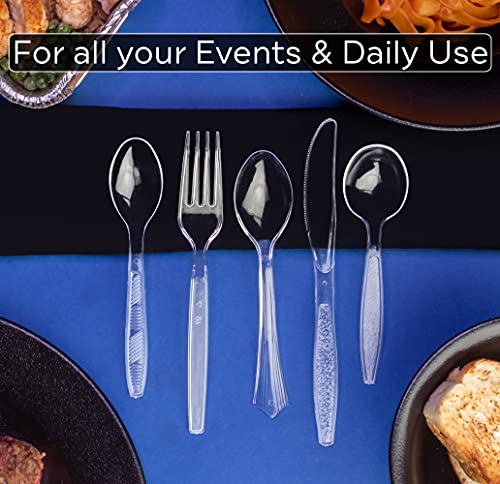 Lonezo 150 Count Clear Heavy Duty Plastic Forks - Disposable Shatter Resistant Utensils