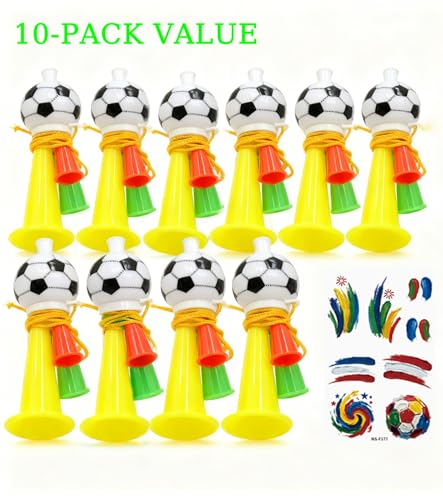 Soccer Fan Vuvuzela Horn with Lanyard - Pack of 10 Noisemakers