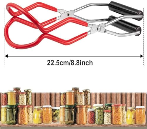 Stainless Steel Canning Jar Lifter Tongs with Rubber Grips - Red