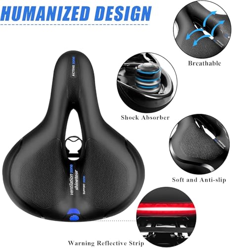 Comfort Bike Seat - Wide Memory Foam Cushion with Shock Absorption - A-blue