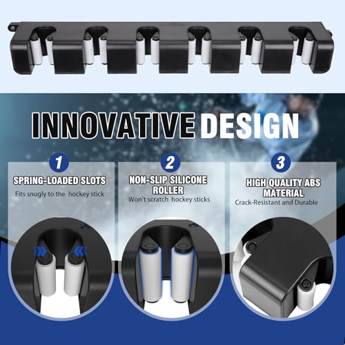 Hikeen 1pc Hockey Stick Wall Mount Organizer, 6-Stick Display & Secure Clamp