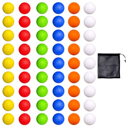 QEOCP 54-Pack Multicolor Foam Golf Practice Balls - Soft, Limited Flight + Ball Organizer Bag