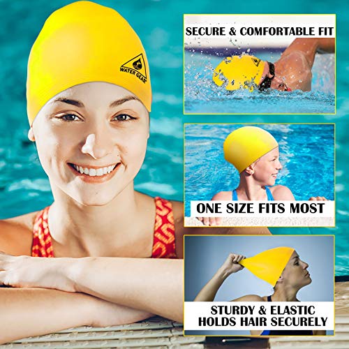 Latex Swim Cap for Long Hair - Durable Unisex Adult Swimming Gear - Yellow