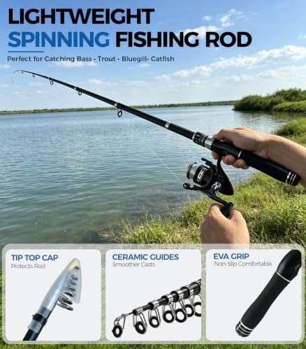 VehiChef 6.9ft Telescopic Fishing Rod & Reels Combo with 2 Silver Reels for Beginners