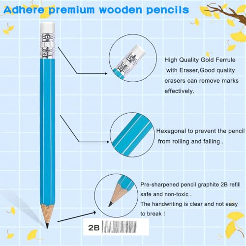 25-Piece Hexagon Golf Pencils with Eraser - 2B Graphite - Light Blue