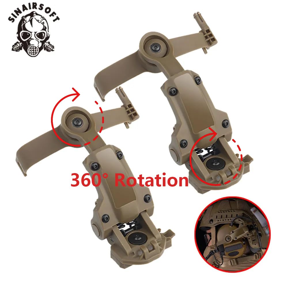 SINAIRSOFT Tactical Helmet ARC Rail Adapter Headsets Rail Mount Bracket Kit with 360°Rotation for Airsoft Games Ear Protection Helmet Mount Accessories (Camouflage)
