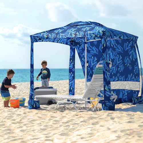 Beach Cabana Tent - 6.5' x 6.5' Instant Sun Shade with Side Wall - Coral Tropical