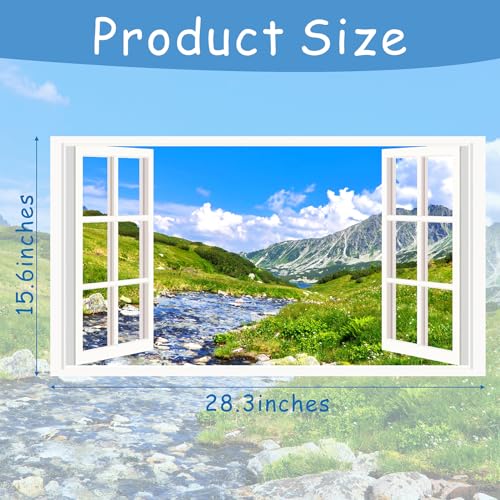 Landscape Wall Sticker Decor 3D Fake Window Mountain Scenery Wall Sticker Peel and Stick Wall Art Wallpaper Removable Faux Window Wall Mural Decal for Bedroom Living Room