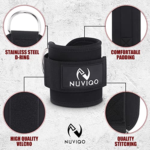 Padded Ankle Strap for Cable Machines with D-Ring - Black - Single