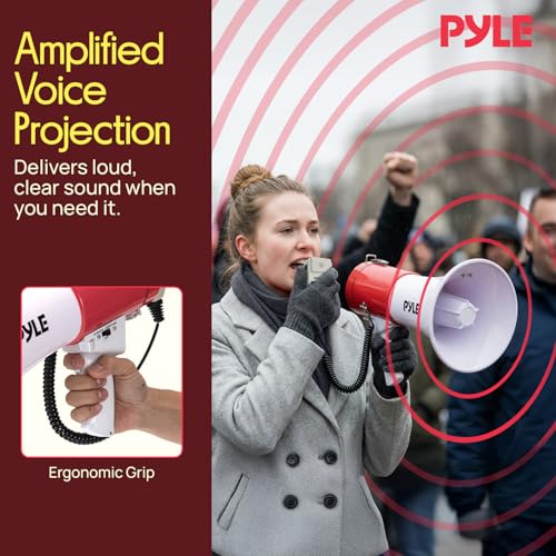 50W Portable Megaphone Bullhorn with Bluetooth - Red