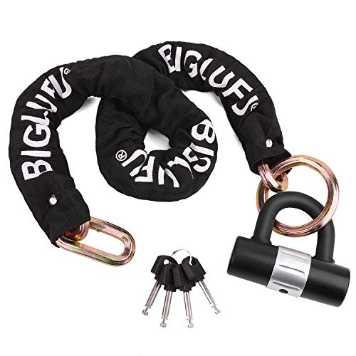BIGLUFU 3.3ft Heavy Duty Motorcycle Chain Lock with 16mm U Lock, 10mm Chain, 4 Keys, Gold