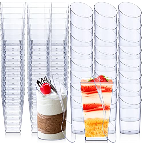 Nuogo 400 Pcs Clear Mini Dessert Cups with Spoons - Square & Round