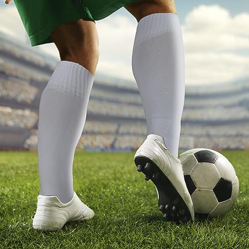 Knee High Soccer Socks - Youth & Adult, 3 Pairs - X-Large Black+White+Blue