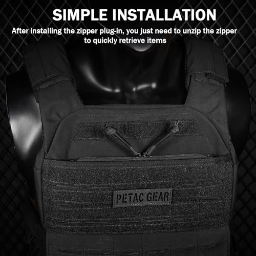 PETAC GEAR BK 7.8in Tactical Drop-in Zipper Inserts for Built-in Vest Plate Bag Admin Pocket