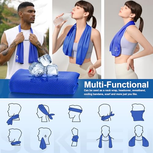 Cooling Towels 6 Pack - Lake Blue, Purple, Dark Blue, Pink, Green, Gray - Quick Dry Sports Towels for Neck & Face