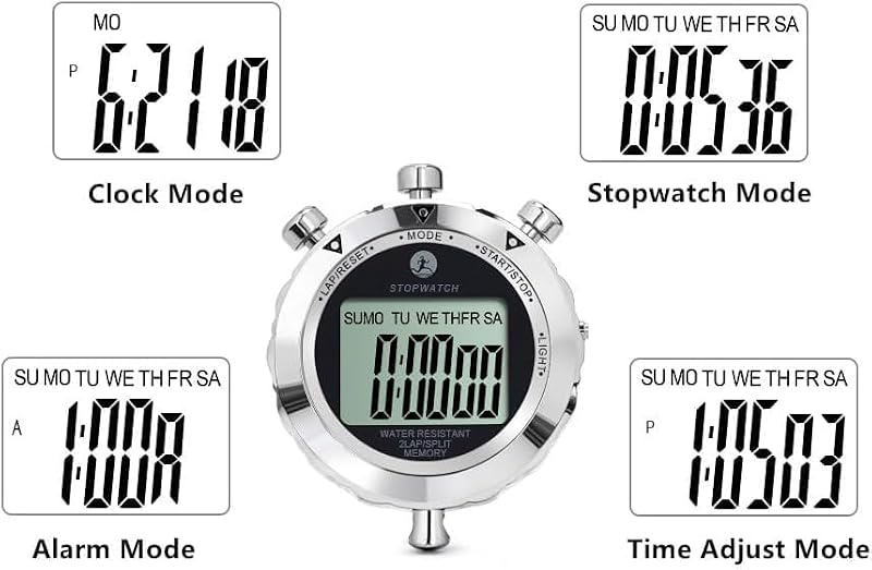 Digital Stopwatch Timer with 2 Lap Memory & Backlight - Metal