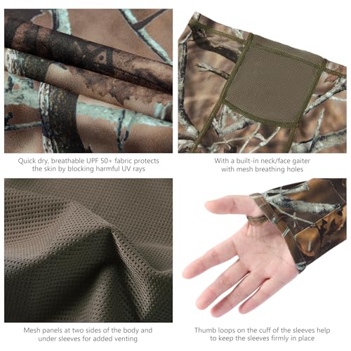 BASSDASH Women's UPF 50+ Camo Hunting Hoodie with Neck Gaiter - Autumn Forest, 3X-Large