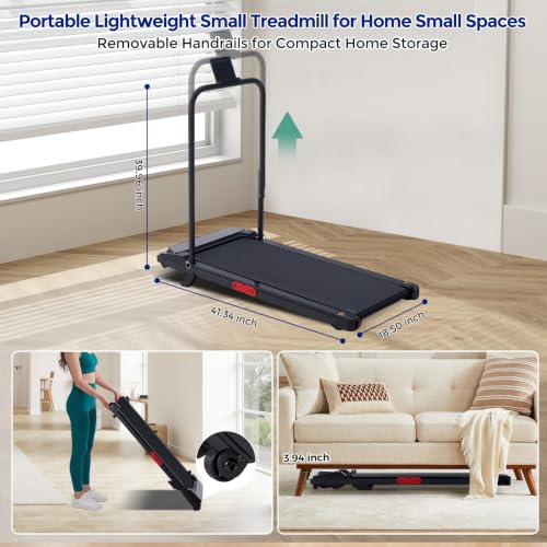 Portable Walking Pad Treadmill with Incline & Handle Bar - 350LBS Capacity