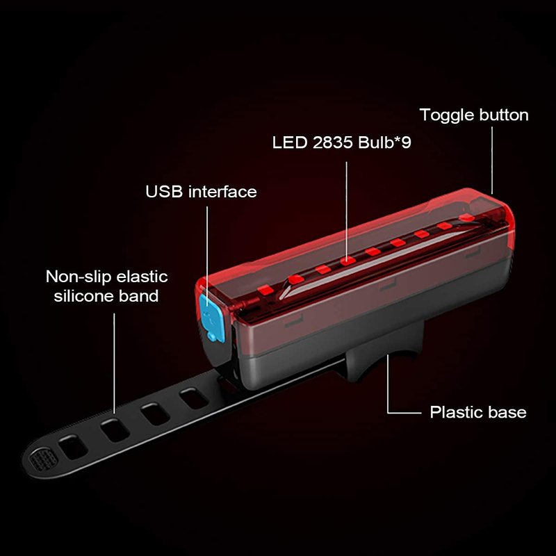 2 Pack LED Bike Tail Light,1200mAh Runtime 50 Hours,USB Rechargeable Bicycle Rear Light,IPX5 Waterproof,5 Light Modes for Adults Kids Men Women Road Mountain