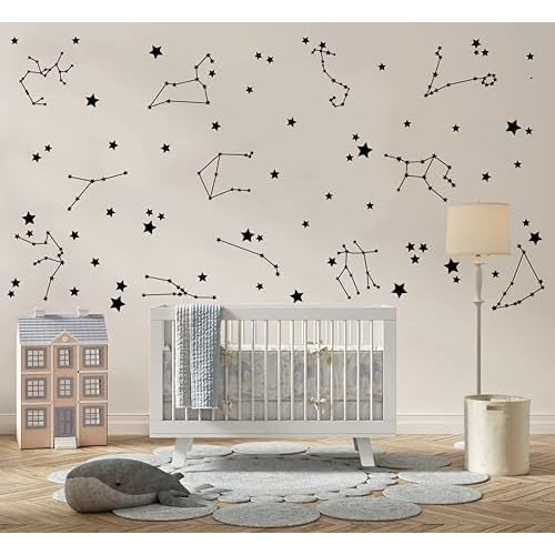 Constellation Wall Decals - Stars Wall Stickers for Nursery, Boys Bedroom, Kids Room - Vinyl Wall Decor Y85 (Black)