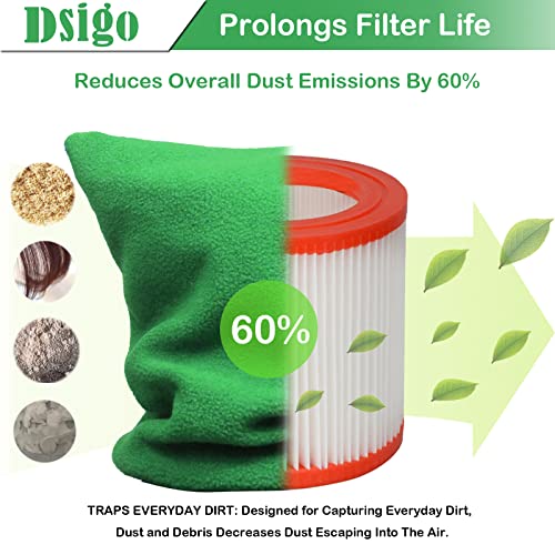 Dsigo Shop Vac Filter Retainer Cover Bag Reusable Green Vacuum Dust Stopper Fits 4 to 16 Gallon Wet/Dry Vacuums, Filter 11" Diameter & 12" Tall