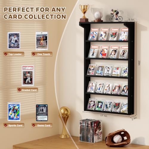 Emfogo 25-Slot Wall-Mounted Trading Card Display Shelf – 5-Tier