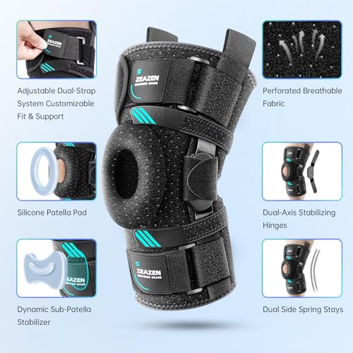 ZEAZEN Adjustable Medium Hinged Knee Brace with Dual Metal Side Stabilizers & Patella Support for ACL & Meniscus Recovery