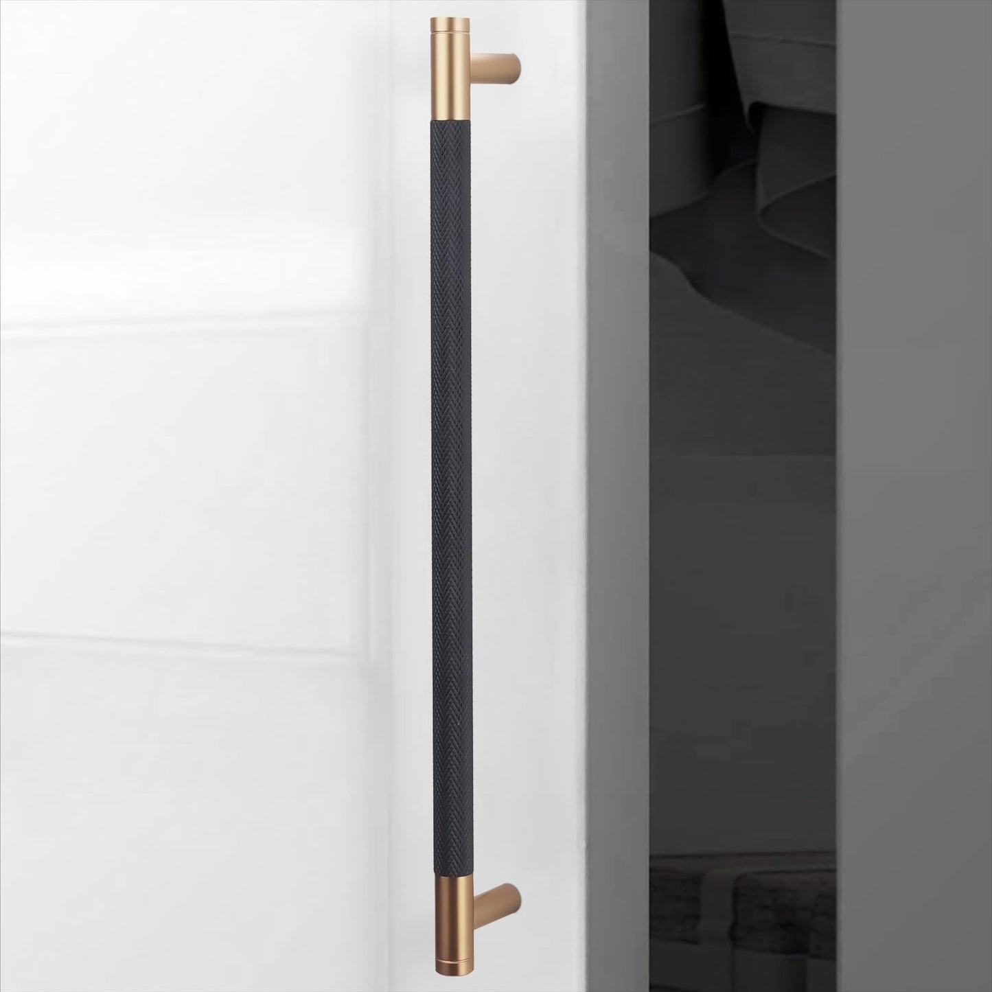 POVEFONK 10 Pack 12-5/8 inch(320mm) inch Black and Champagne Copper Kitchen Cabinet Handles Knurled Cabinet Pulls Black Drawer Pulls Kitchen Cabinet Hardware Kitchen Handles Drawer Pulls