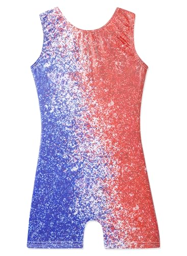 Gymnastics Leotard for Girls - Sparkle Snowflake Mermaid Biketard, Redbluefade, 5-6 Years