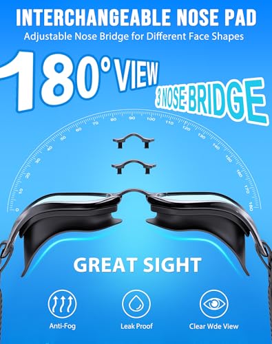 Vegemono Anti-Fog UV Swim Goggles for Men Women Youth - Black/Clear Smoke