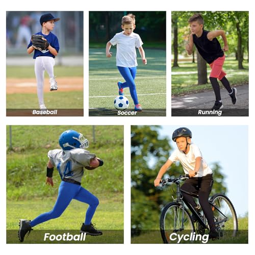 Boys Compression Leggings - Youth Athletic Tights, Medium/White