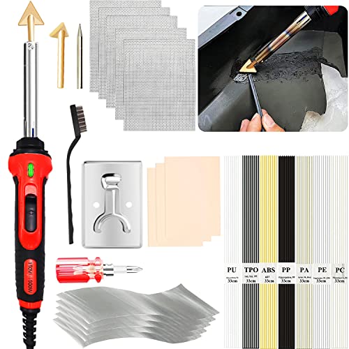 100W Plastic Welder, 2-in-1 Plastic Welding Kit with Soldering Iron Tips & 56Pcs Rods, 3-Speed Temperature Control Soldering Iron Gun, Professional Surface Repair Tool for Car Bumper,Dashboard, Kayak