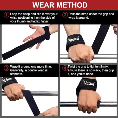 Weightlifting Straps with Non-Slip Silicone Grip - Black