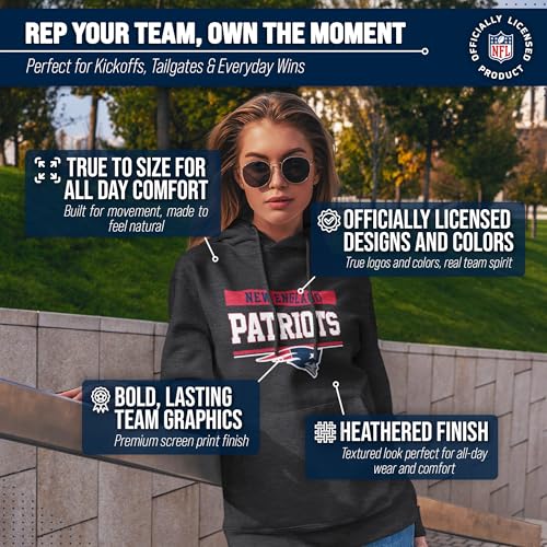 NFL Charcoal Fleece Hoodie - Gameday Pullover for Men & Women - New England Patriots X-Large