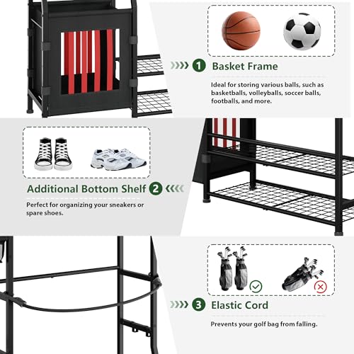 Sports Equipment Organizer - Golf Bag Storage Rack for 2 Bags