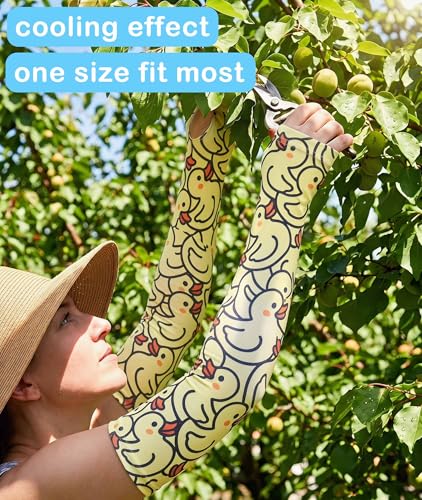 Cooling Arm Sleeves for Men & Women - Funny Duck Print, Thumb Holes