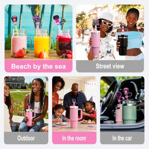 8-Piece Pink Black Girl Straw Covers for Stanley Cup - Black Girl 1
