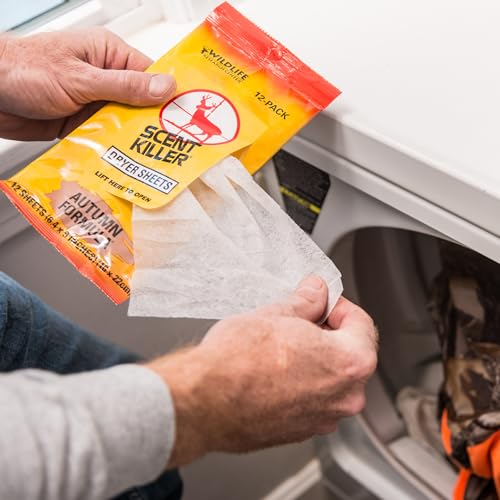 Scent Killer Dryer Sheets for Hunting Clothes - Autumn Forest, 12 Pack