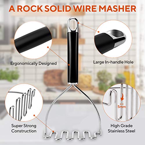 Potato Masher, Large Heavy Duty Stainless Steel Mashed Masher Kitchen