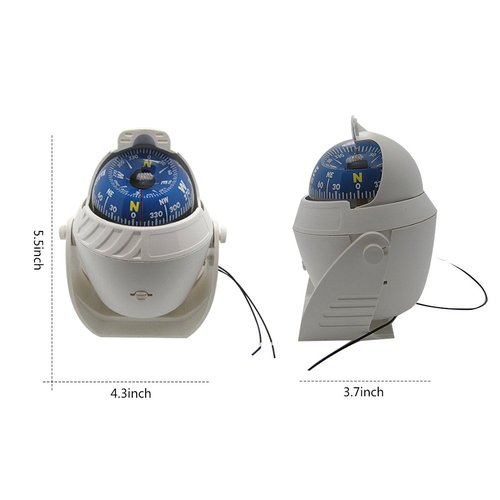 Odowalker Incandescent Light Illuminated White Marine Compass Suitable for Car Boat and Truck (White)