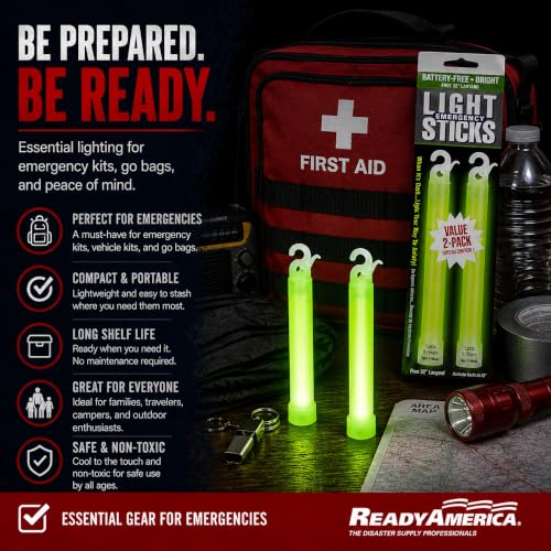 8-Hour Emergency Green Lightsticks - 2 Pack with Lanyards