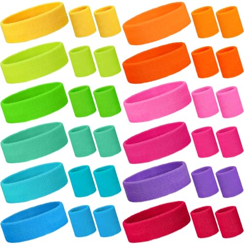 Neon Sweatbands Set - 36 Pcs Headbands & Wristbands - Small Multicolor