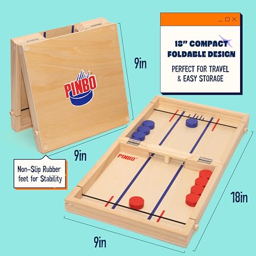 PINBO Sling Puck Game - 18-Inch Foldable Wooden Board, 2-Player Tabletop