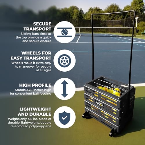 Deluxe Tennis Ball Hopper with Wheels - Black