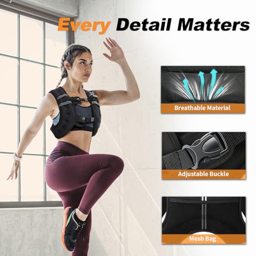 Black 12lb Weighted Vest for Women & Men - Adjustable Fitness Body Vest