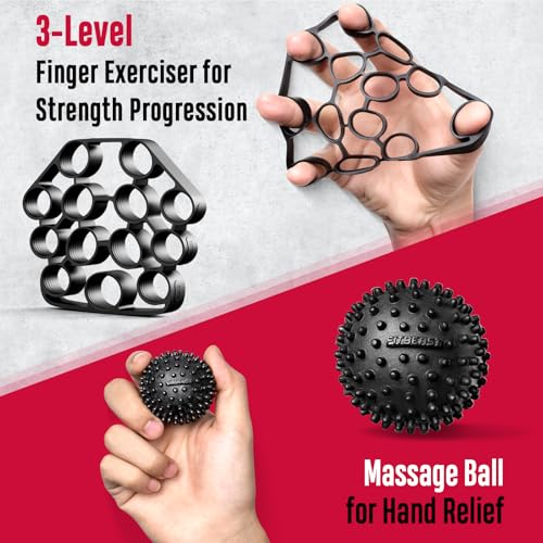 Grip Strength Trainer Kit - 6 Pack Adjustable Resistance - Black