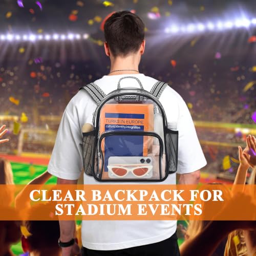 Clear Mini Backpack for Stadium Events - 12x10x4.2, Black Guitar Strap