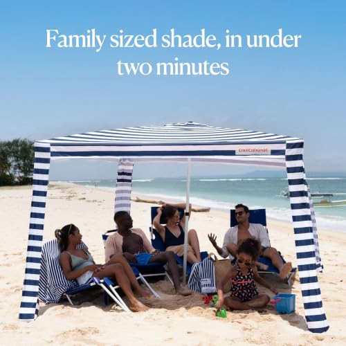 CoolCabana Beach Shade Tent - Easy Setup, UPF 50+, 64ft² - Navy Stripes