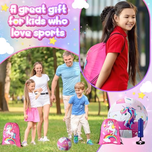 Size 5 Pink Unicorn Volleyball Kit with Backpack & Pump for Girls