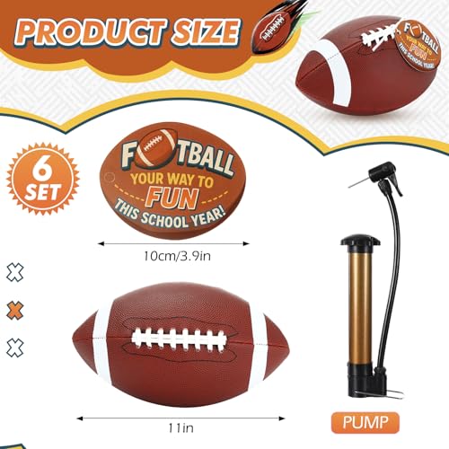 Skylety 6 Pack Official Size 9 Leather Footballs with Pump - Youth & Adult Outdoor Sports